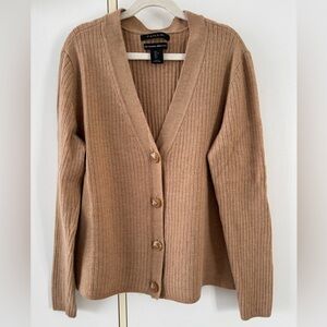Tahari 100% Extrafine Merino Wool Camel Button-Up Cardigan Women Large Luxury